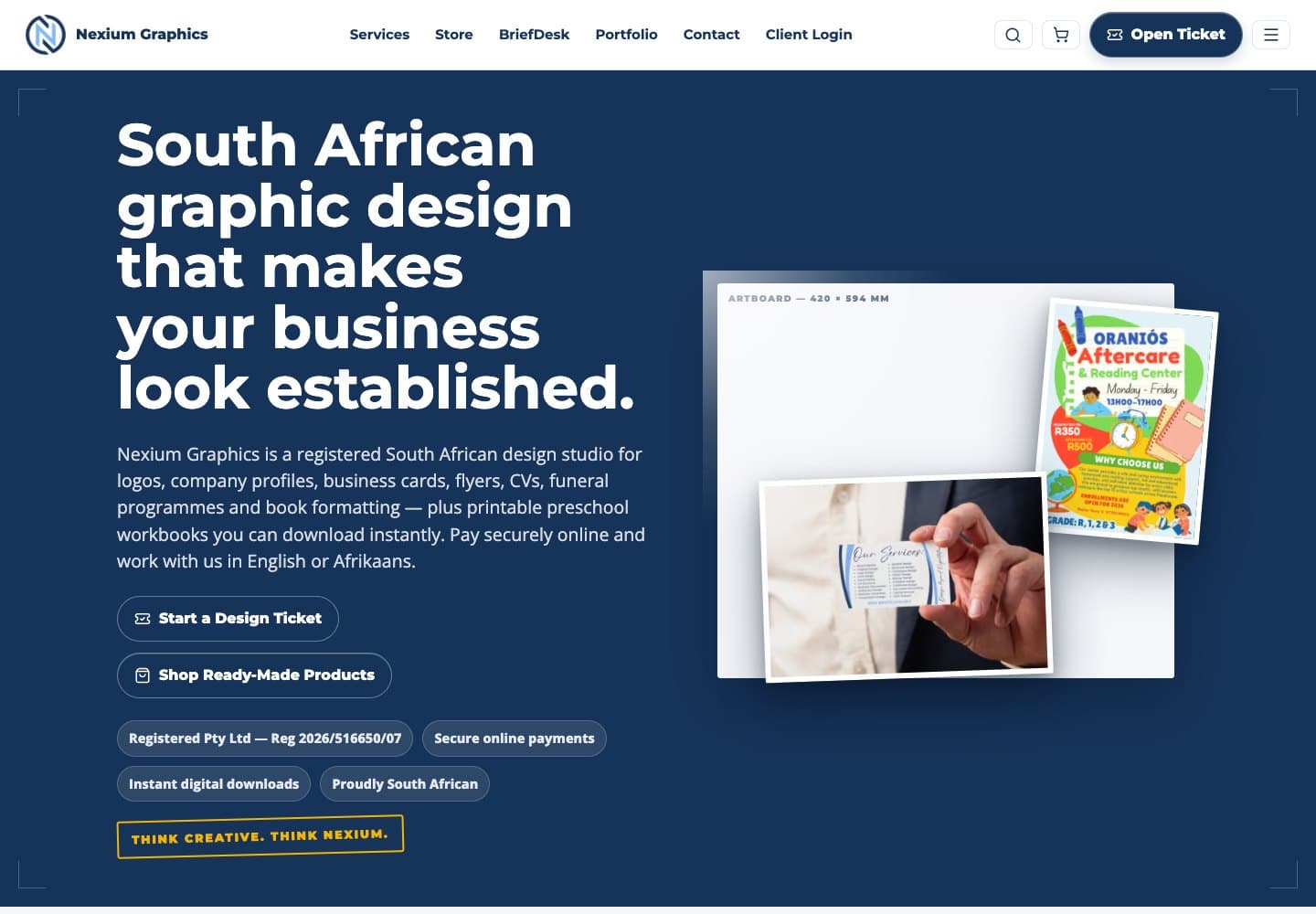 Nexium Graphics public website showing its studio services and client entry points.